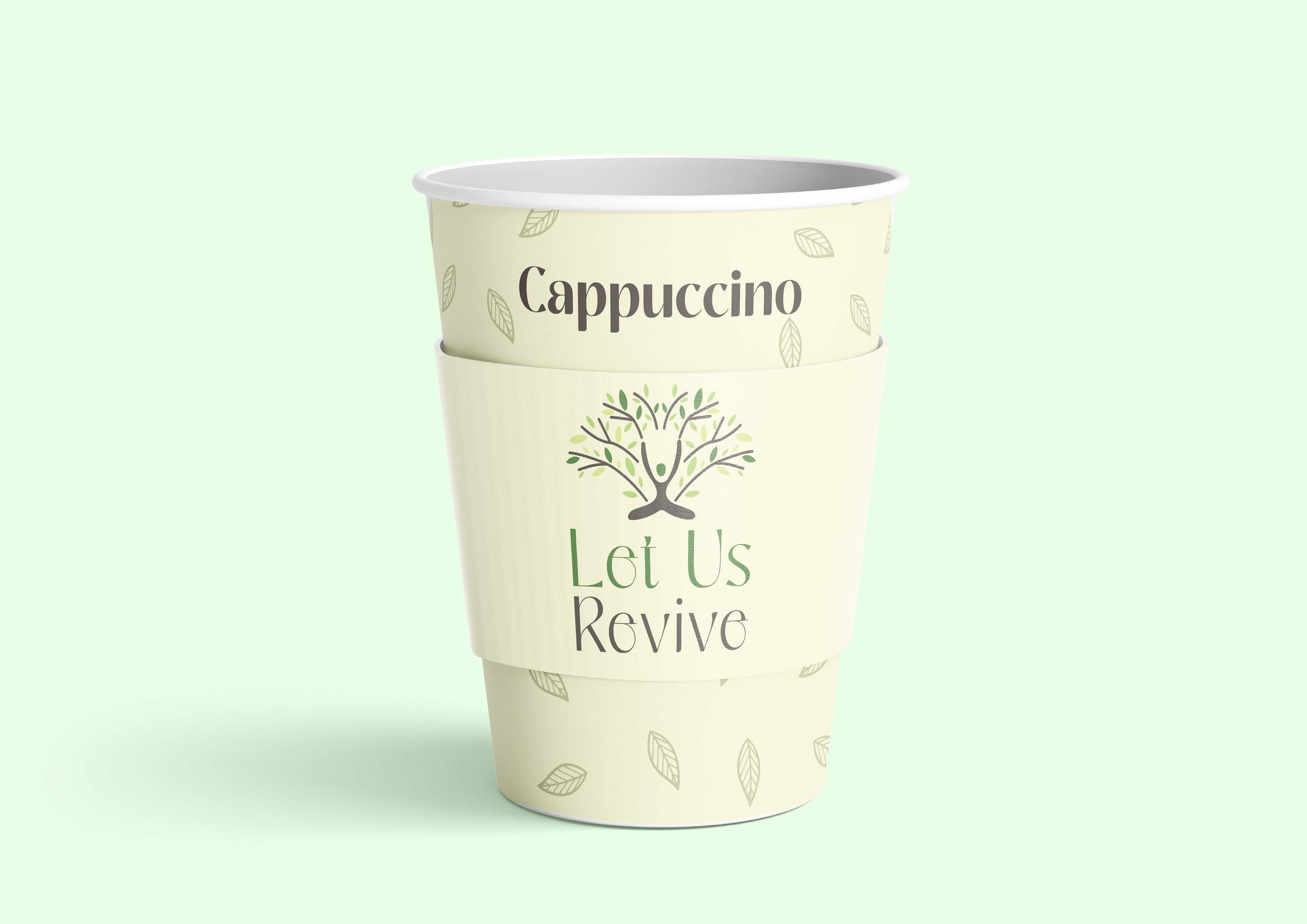 Let Us Revive green identity applied to a reusable cup