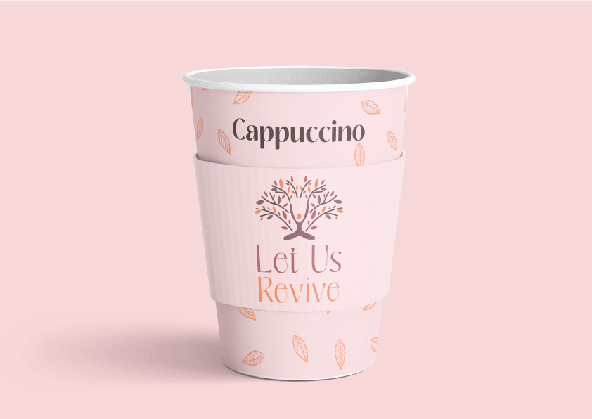 Let Us Revive pink identity applied to a reusable cup